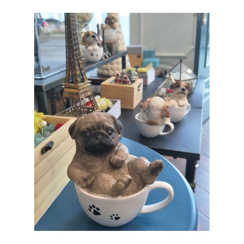 18新款创意茶杯犬小狗狗摆件餐厅酒吧咖啡厅小摆设宠物店橱窗装饰品