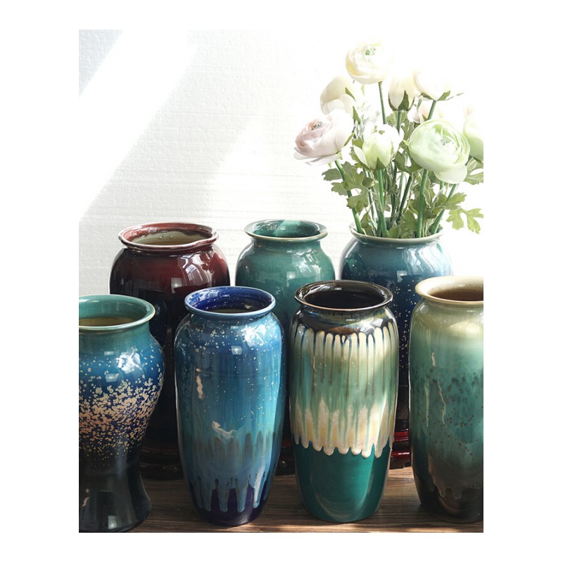 18新款欧复古陶瓷花瓶摆件水培花器台面干花小花瓶客厅插花粗陶陶罐