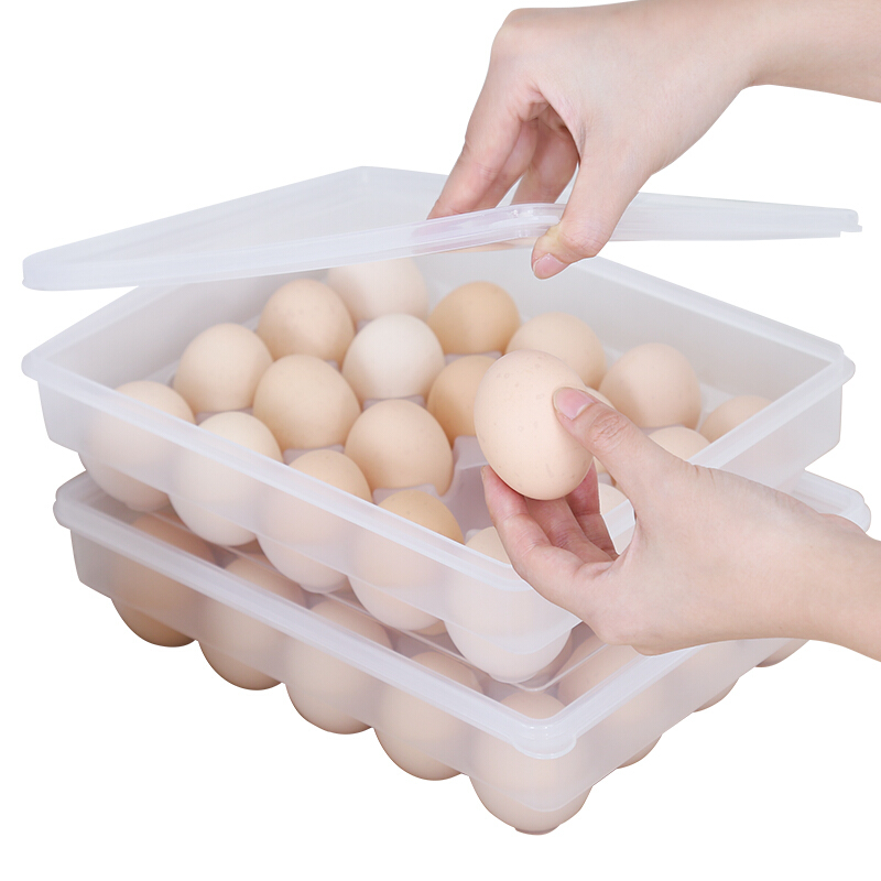 18新款时尚放鸡蛋格子冰箱用保险收纳朔料盒保鲜装蛋器盒子托盘塑料鸭蛋架托大容量冰箱保鲜居家日用20格鸡蛋收纳盒1个