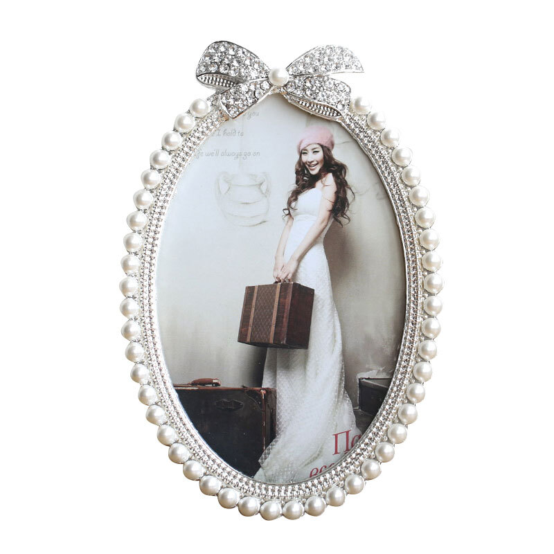 18新款时尚欧式珍珠镶钻创意相框摆台婚纱照相架相框可爱简约现日创意相框挂画白色