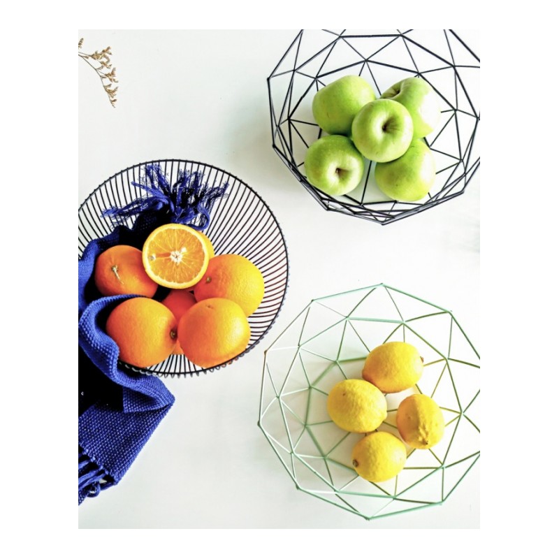 18新款欧简约铁艺水果篮客厅水果盘家用沥水蓝创意零食收纳篮果盆