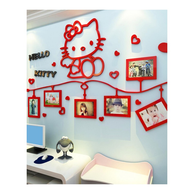 18新款hellokitty猫3d立体墙贴女孩卧室床头墙上贴画儿童房墙壁装饰贴纸-大红+黑大