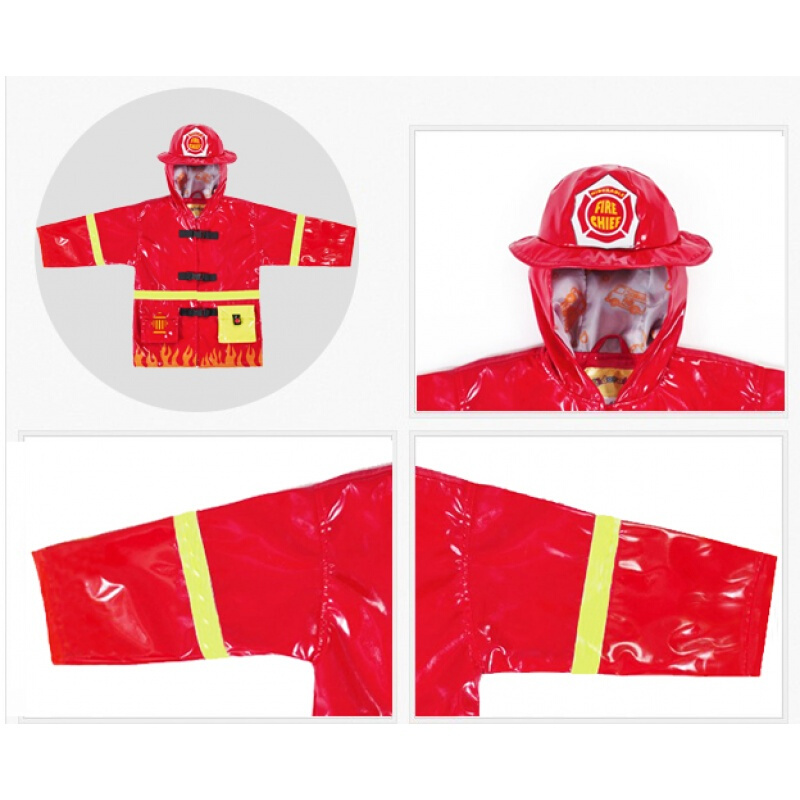 18新款儿童雨衣男童小孩宝宝雨衣雨披幼儿消防员带内衬雨衣消防员