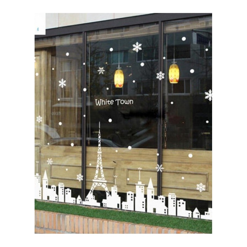 18新款创意个性建筑墙贴装饰女装服装奶茶店铺橱窗贴纸玻璃面贴窗花贴白色[精镂空]