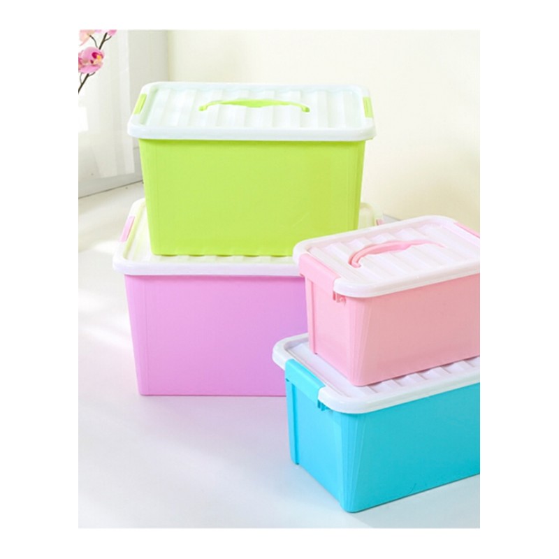 18新款时尚小号衣柜塑料储物箱迷你家用小收纳盒手提式有盖小型整理箱精品收纳箱绿色小号5L容量