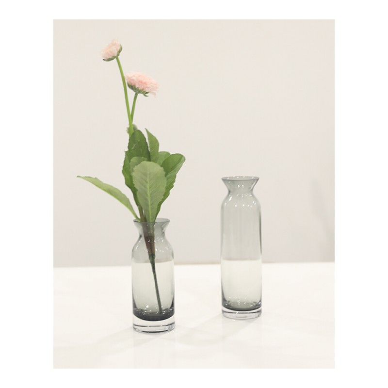 18新款小花瓶玻璃透明插花粉色小清新简约现代百合花单支花器欧INS烟灰加大号(口5高30)中等