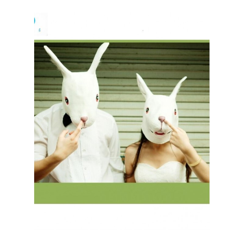 18新款兔头面具长耳兔子毛驴乳胶动物面具头套舞会搞怪婚纱摄影道具