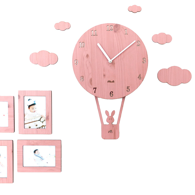 18新款摇摆创意卡通挂钟客厅现代个性钟表儿童卧室家用时钟粉红色相框12英寸