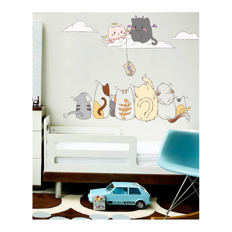 18新款可爱猫咪卡通动物贴纸卧室房间客厅温馨装饰墙纸3d立体墙贴画自粘 特大