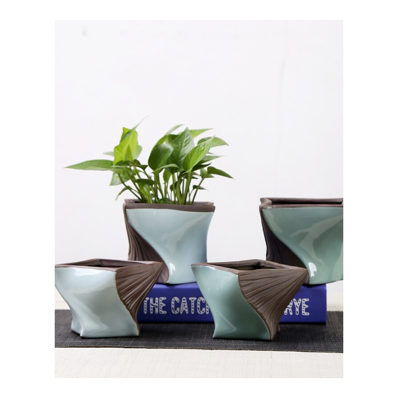 18新款大号简约欧式青瓷花盆家庭室内精致创意陶瓷绿植物盆栽青瓷一套三个更划算7.5-21cm