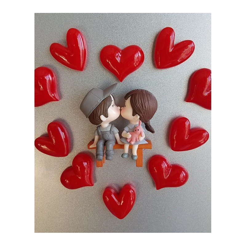 18新款情侣冰箱贴磁贴创意一套3D立体个性卡通动漫装饰吸铁石留言贴两套情侣/4人4心2凳中