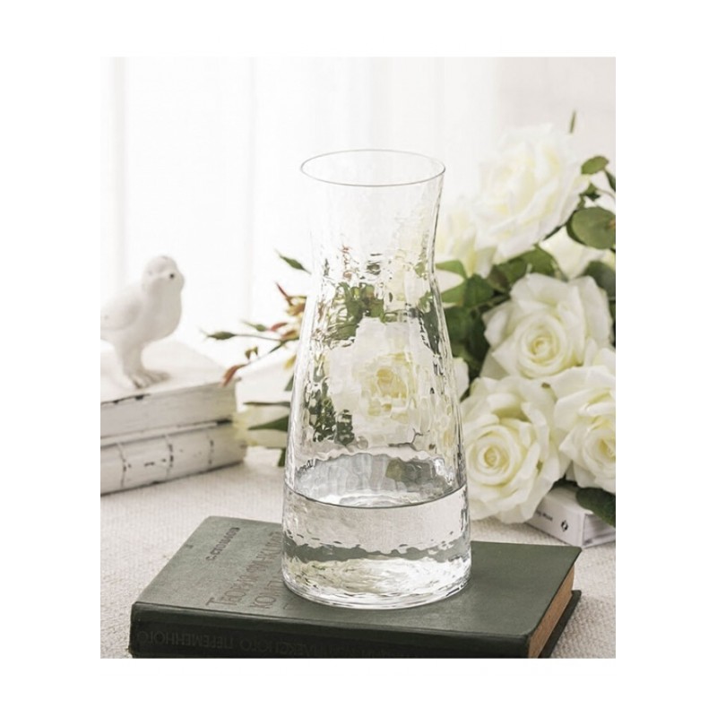18新款日式锤纹小透明玻璃花瓶 简约水培插花花器 小清新干花花瓶摆件 透明
