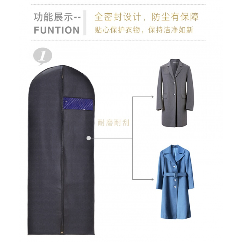 18新款商务旅行西装套西服防尘罩手提折叠式加厚收纳黑色大衣挂袋包 黑色 三件短款可折叠109*62cm