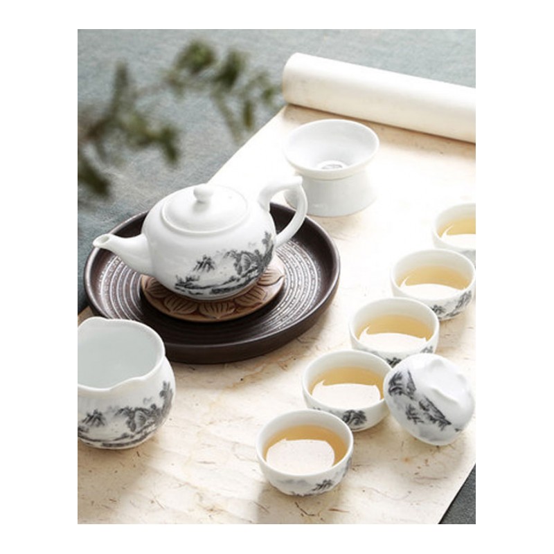 茶具套装陶瓷整套功夫茶具茶杯茶壶茶道实木茶盘泡茶套装简约家用多款多色生活日用家庭清洁生活日用家居器皿水具/水杯
