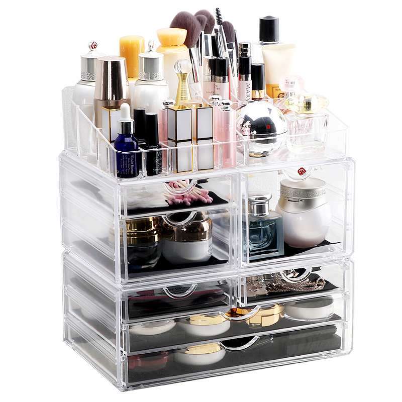 抽屉式化妆品收纳盒家用梳妆台口红护肤品整理盒置物架透明组合柜