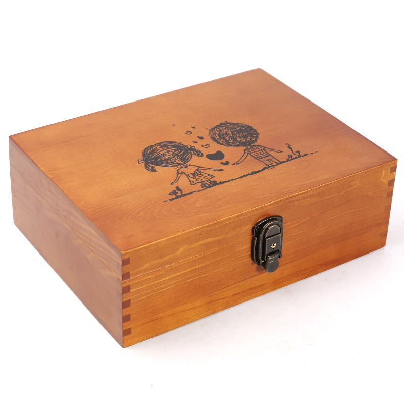 木质收纳盒带锁实木箱子创意小木箱木盒复古桌面整理长方形储存盒