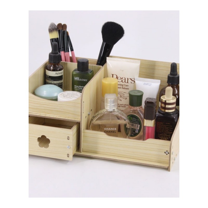 简约桌面化妆品收纳盒整理物件韩式小型式木制号置物架抽屉迷你箱