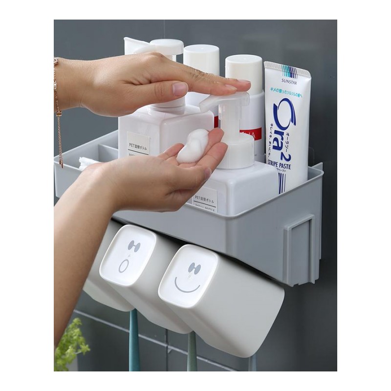 牙刷牙膏置物架卫生间壁挂免打孔壁挂式挂墙洗漱台洗手间收纳浴室