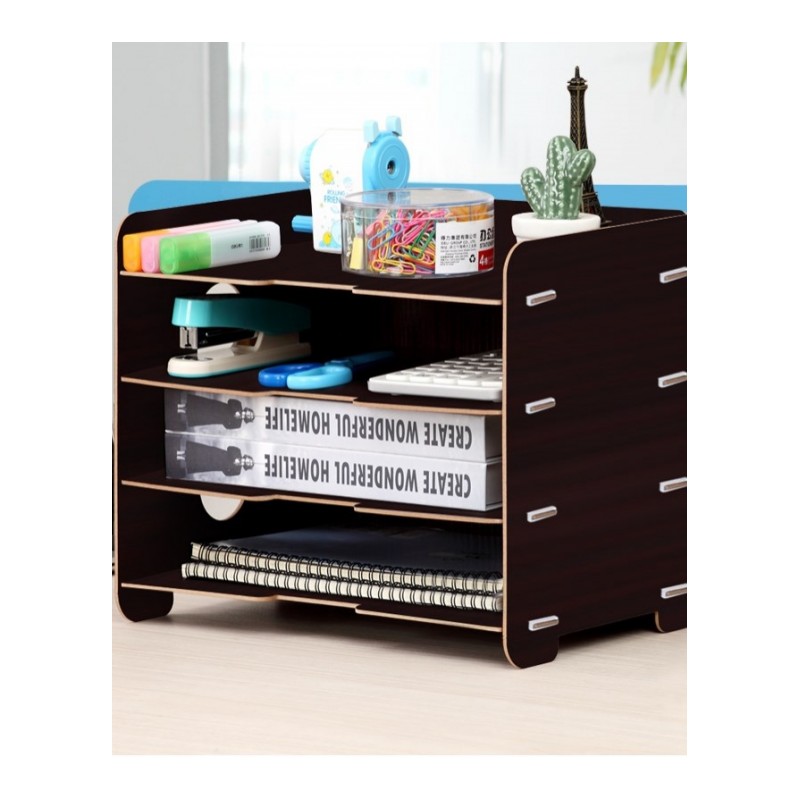 木质文件收纳盒A4桌面整理架子多层办公用品置物框资料书架