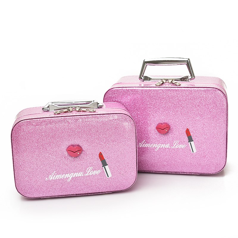 小号化妆包方包便携旅行亮晶晶化妆盒化妆箱可爱收纳包大容量