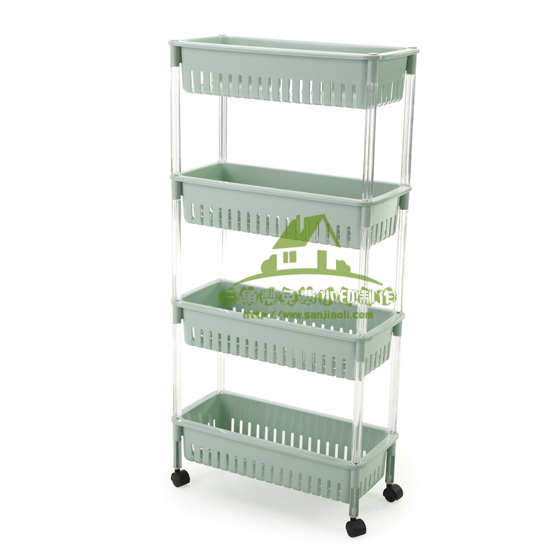 新款带轮置地式厨房缝隙置物架蔬菜水果收纳筐塑料客厅收纳多层储物架收纳箱收纳柜收纳盒储物箱