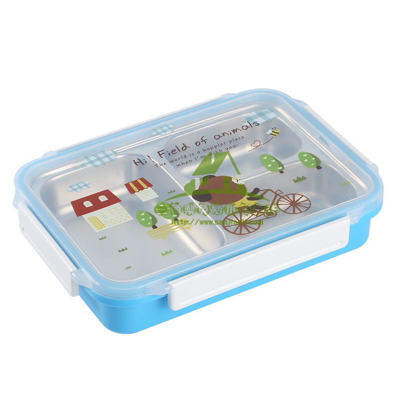 新款304不锈钢儿童饭盒中小学生分格便当盒多格餐盘带盖微波餐盒防漏保温壶