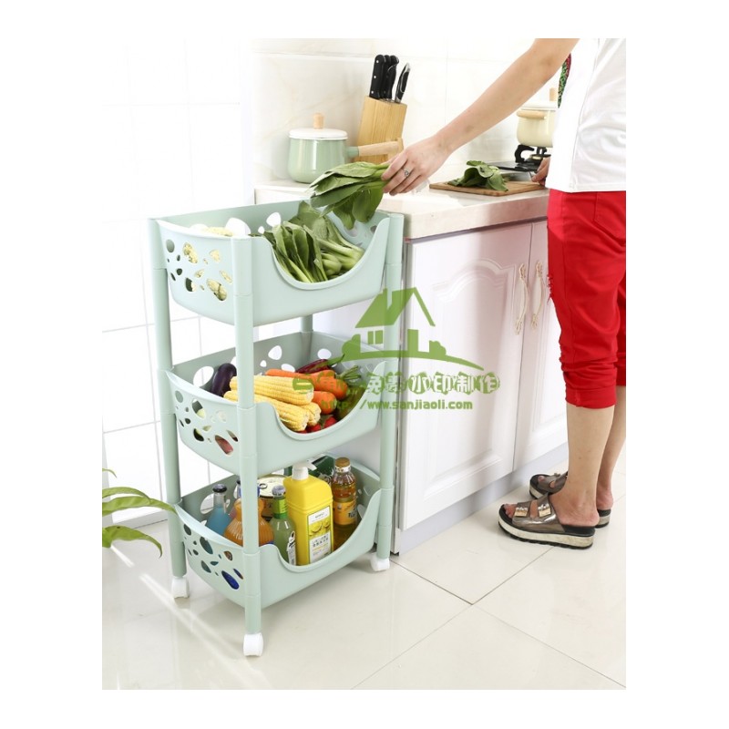 新款塑料水果蔬菜收纳篮加厚多层厨房收纳储物架带滑轮移动落地置物架收纳层架