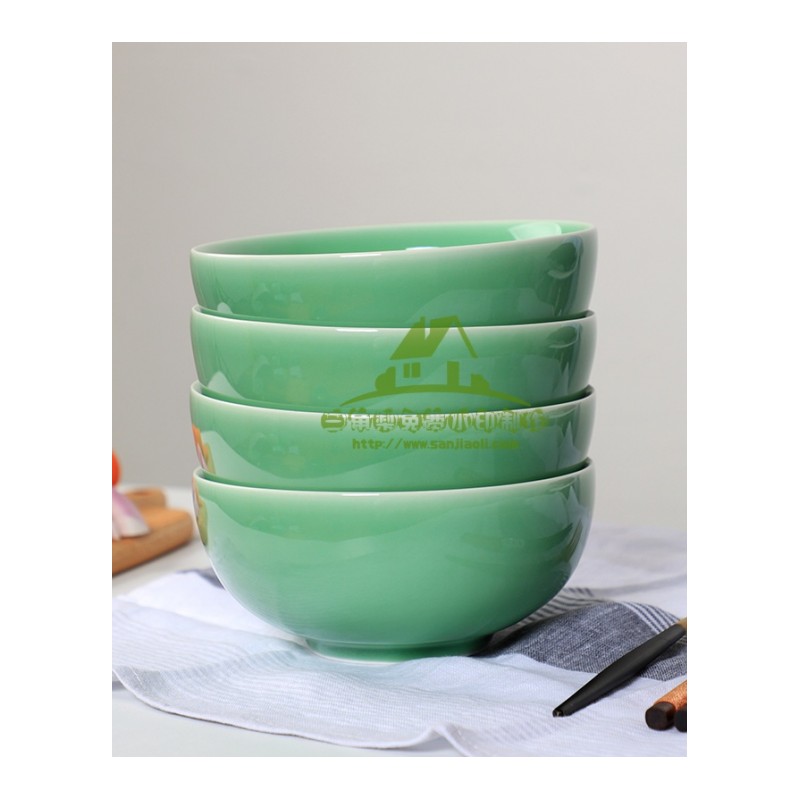 新款陶瓷面碗家用大号日式拉面碗龙泉青瓷哥窑冰裂纹泡面碗创意沙拉碗便当盒