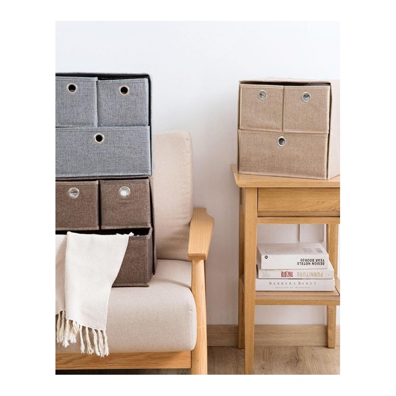 亚麻抽屉式收纳盒折叠收纳箱 家用布艺分格衣物内衣储物箱