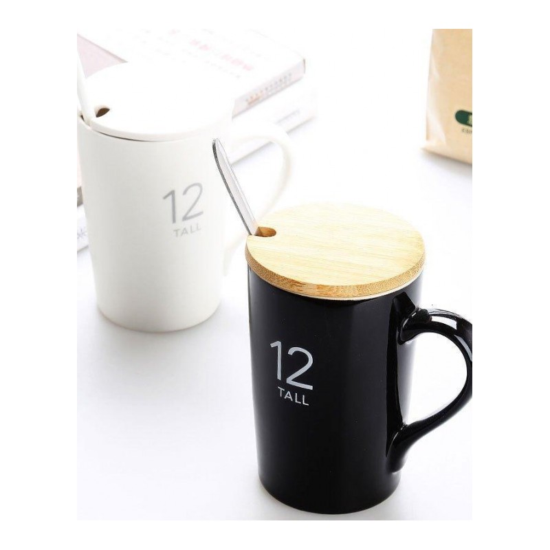 【500ML 口径12.5CM】简约纯色陶瓷水杯创意马克杯带盖勺 办公茶杯子礼品杯个性杯生活日用水杯