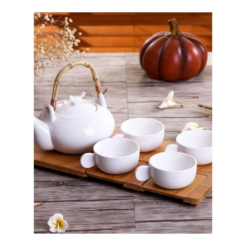 清仓家居茶具现代简约茶杯套装白色茶具套装陶瓷茶壶套装配杯架碟