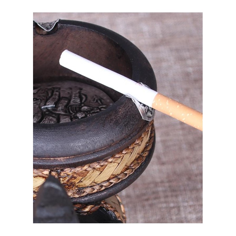 泰国实木烟灰缸无盖木装饰工艺品大象锡片高档木质烟灰缸摆件