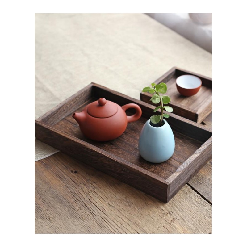 日式实木烧桐木茶具套装原木分割盘桌面多功能托盘