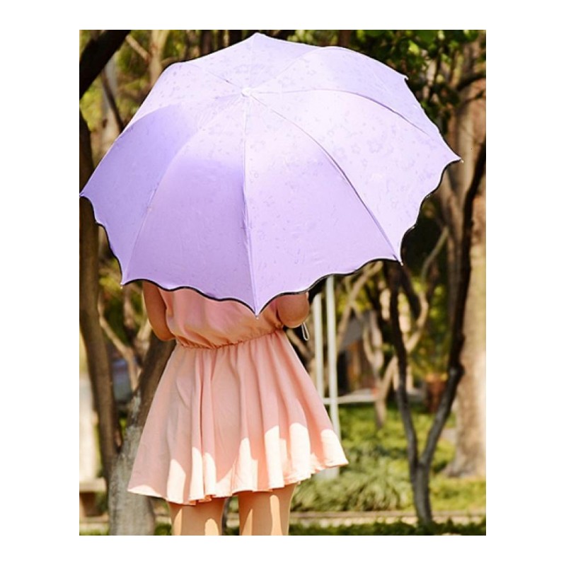 遇水开花雨伞防晒黑胶防晴雨两用三折叠太阳伞女士遮阳伞