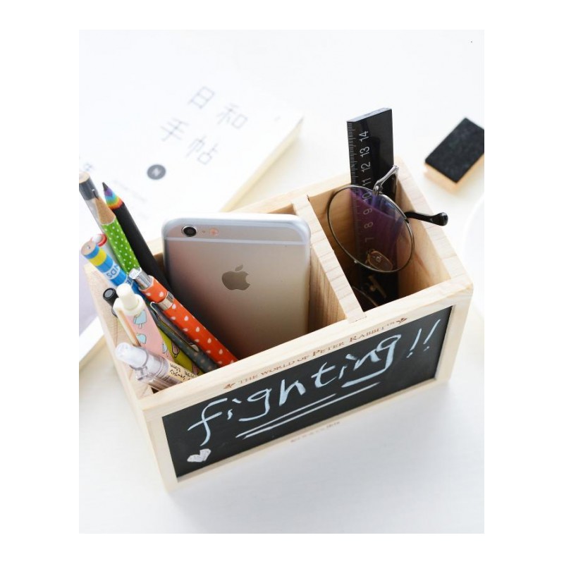 韩国创意时尚木质小清新笔筒铅笔盒 办公小黑板多功能学生收纳盒