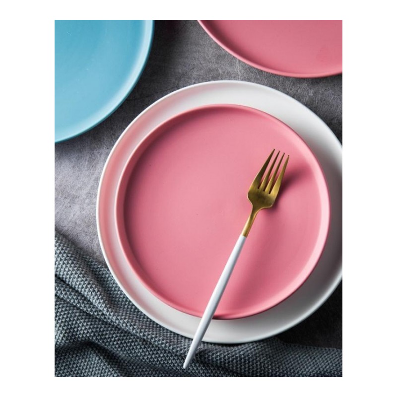 北欧创意家用陶瓷菜盘 西餐盘托盘牛排盘子黑色餐具早餐盘圆平盘