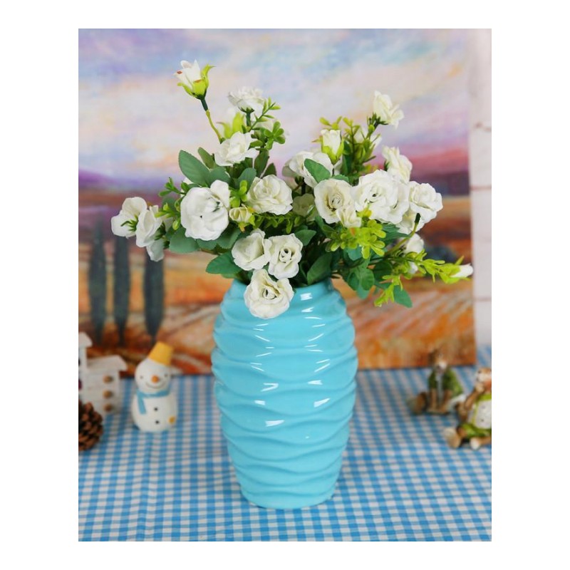花瓶欧式陶瓷干花简约玫瑰小瓷器客厅摆件家居装饰品创意插花蓝色