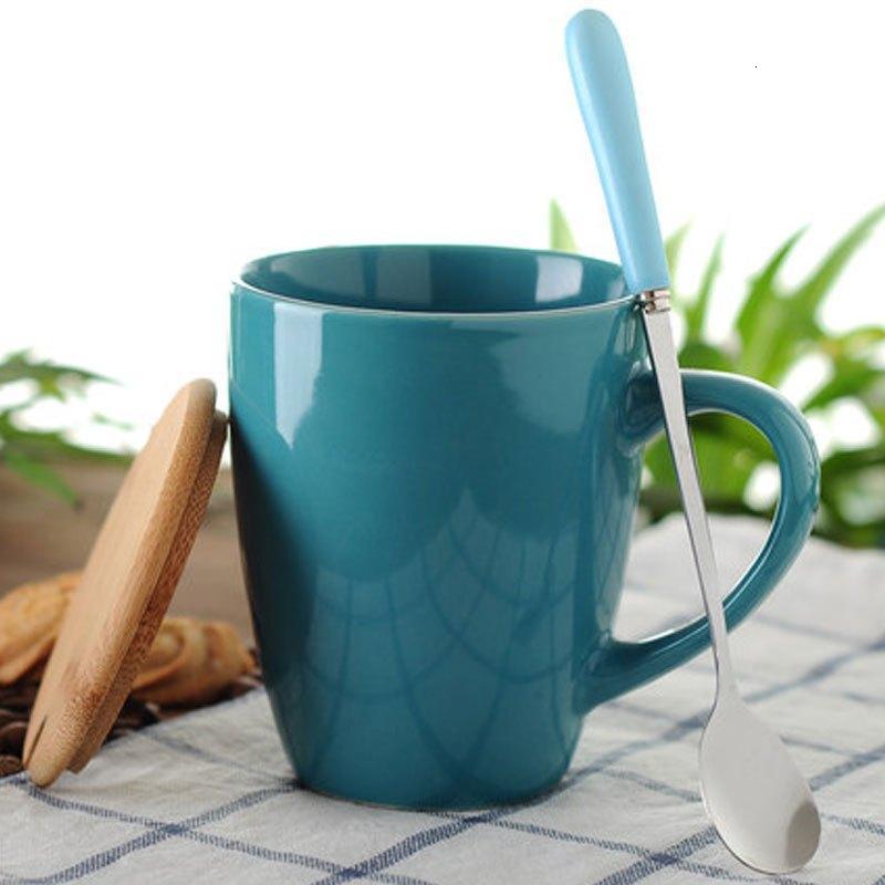 360ML生活日用家庭清洁玻陶瓷杯子简约陶瓷水杯创意个性马克杯带盖勺咖啡杯子家用漱口牛奶杯套装生活日用水具水杯