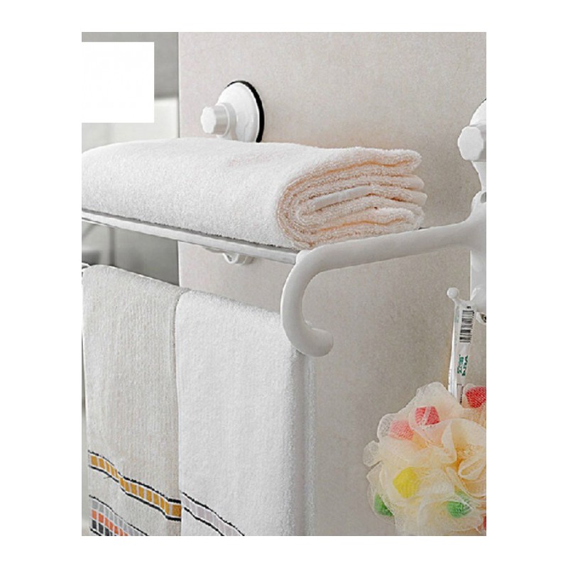 双庆吸盘式浴室毛巾架双层毛巾杆浴巾架卫生间吸壁挂架置物架