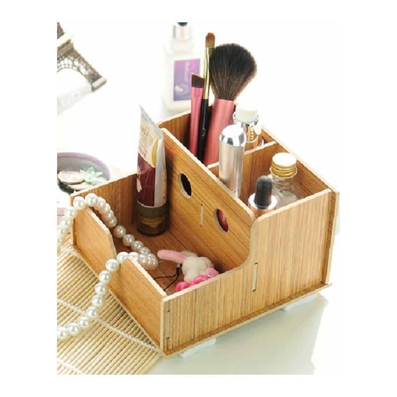 普润 实用二代DIY镂空木质收纳盒 化妆盒柚色