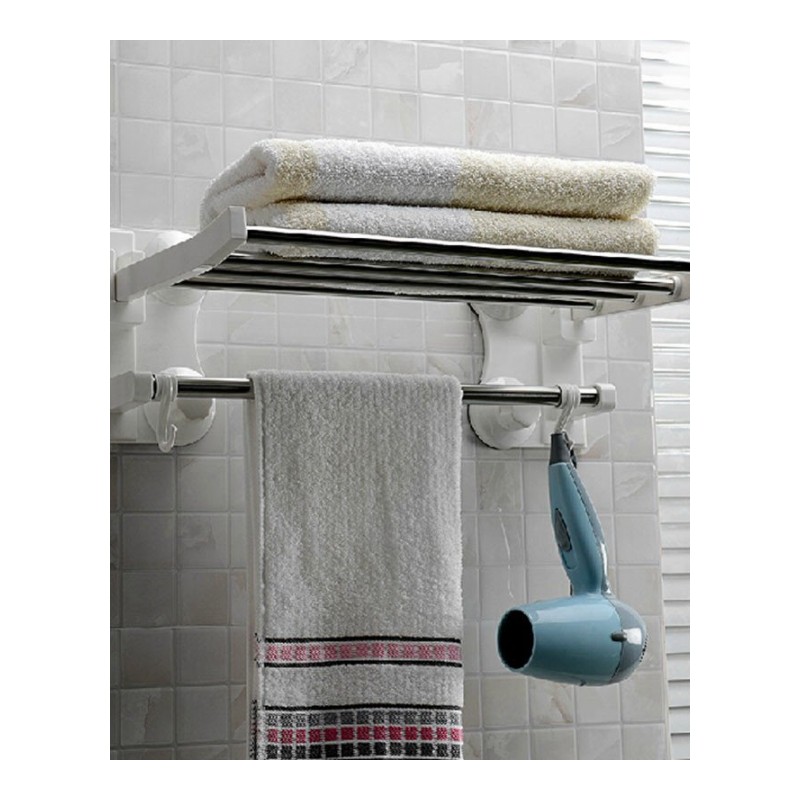 双庆家居 浴室可折叠吸盘浴巾架不锈钢毛巾架40cm