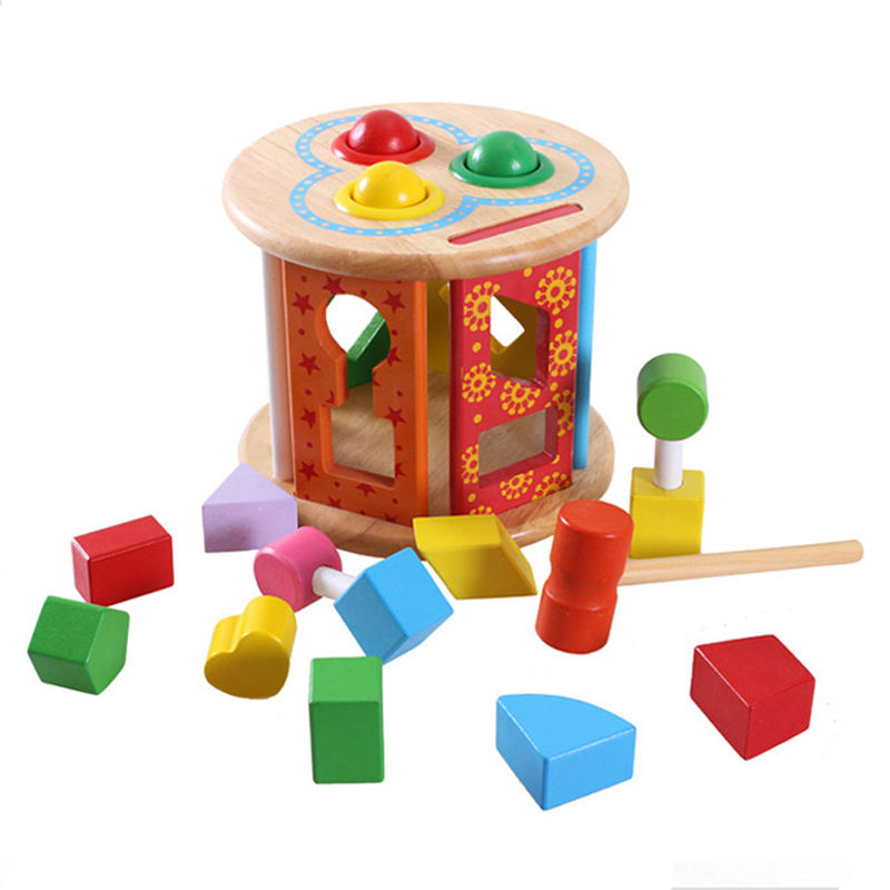 幼得乐 儿童敲球智慧形状轮 几何形状配对 宝宝玩具 木制多功能敲打台