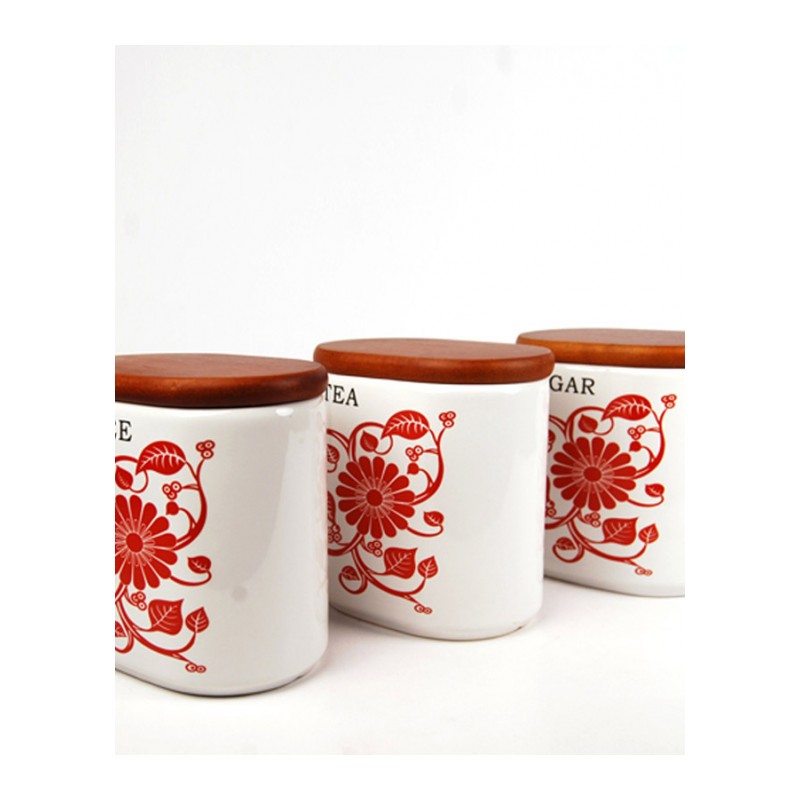 普润 厨房用品陶瓷密封罐三件套 陶瓷密封罐三件套 红色