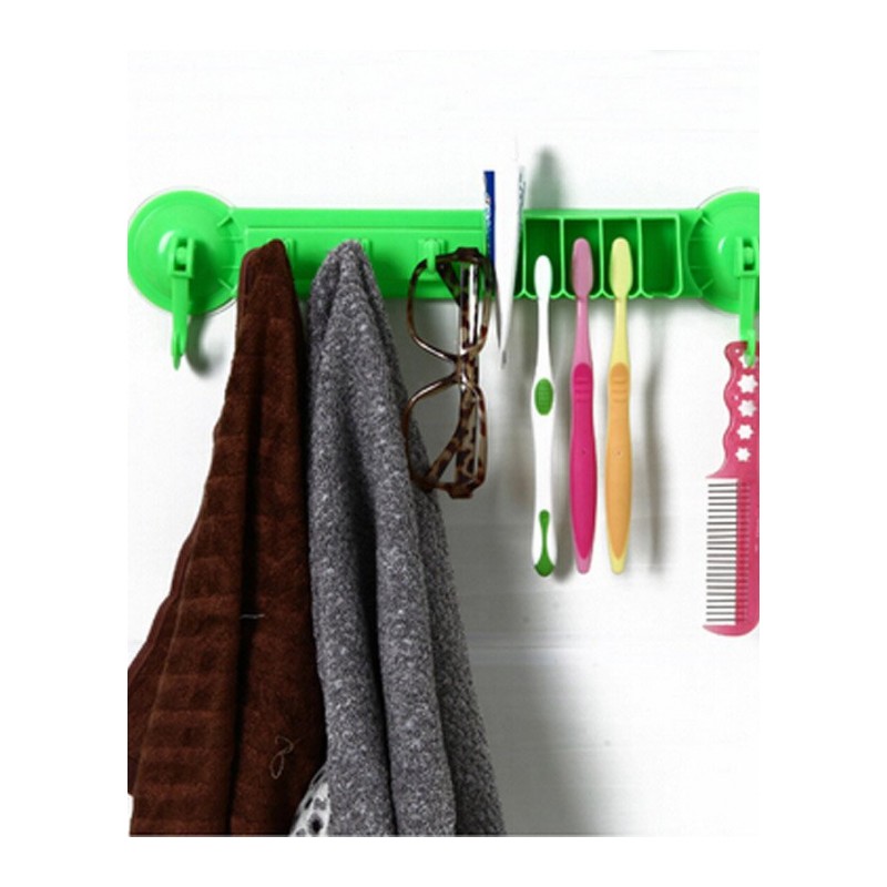 浴室置物架吸盘毛巾架 牙刷架挂钩 (绿色)