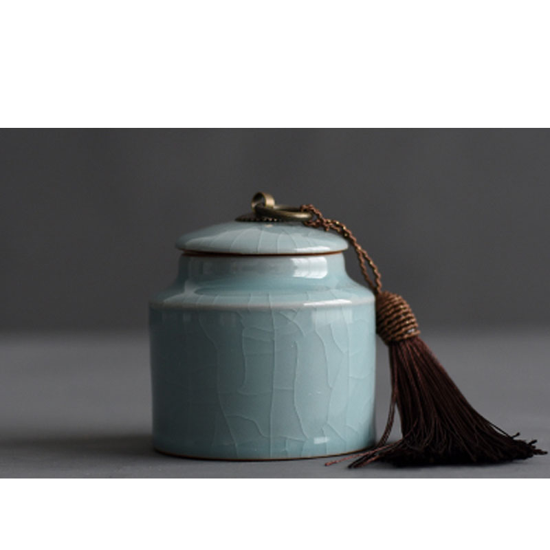大号装茶叶罐青瓷大码茶仓盒储存罐陶瓷茶具便携普洱茶密封罐通用简约家居器皿 水具