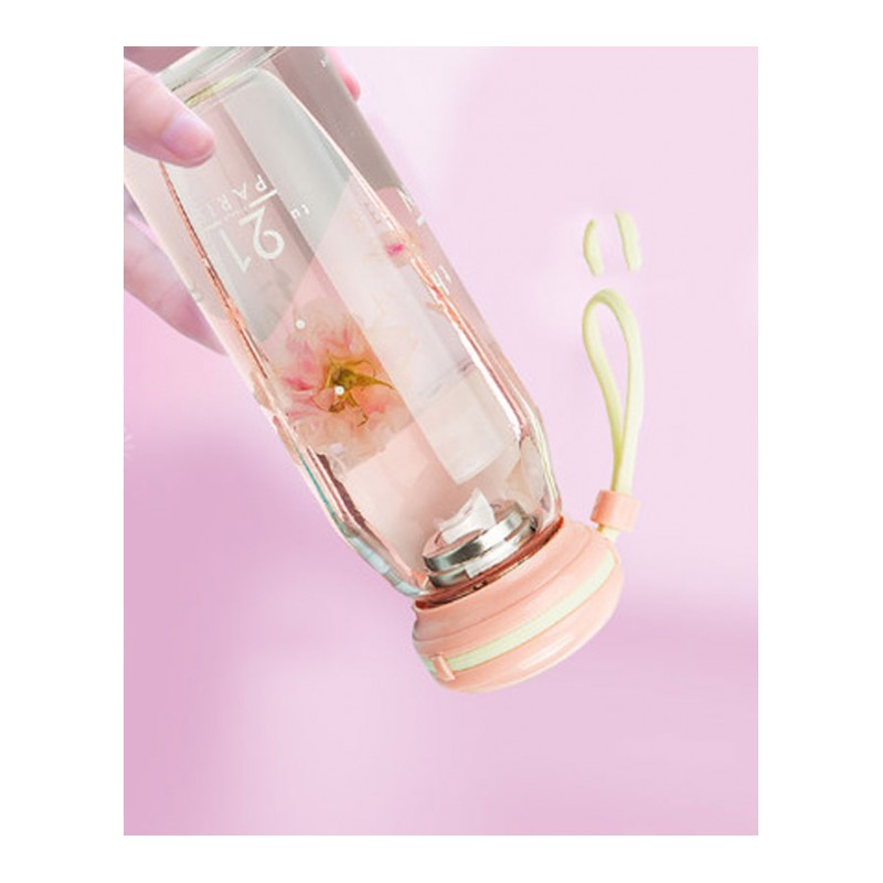 玻璃杯女便携杯子花茶杯创意简约清新可爱带盖学生水杯家居器皿生活日用