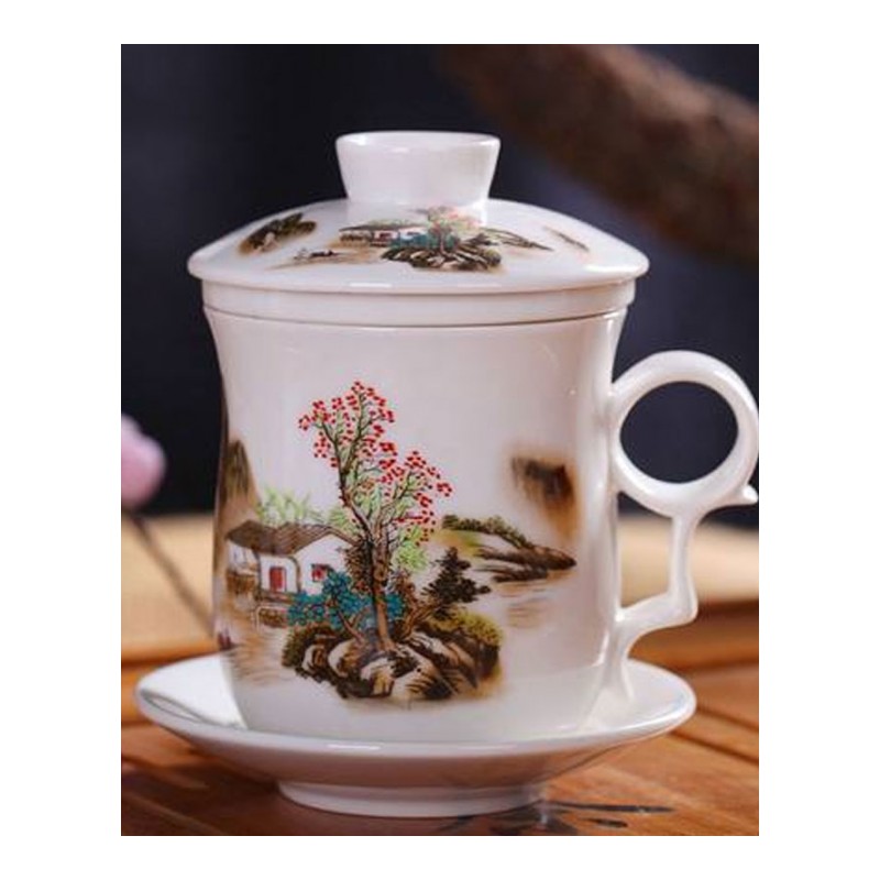 茶杯陶瓷过滤杯带盖泡茶杯子办公室茶具大水杯家用瓷杯通用简约家居器皿 水具水杯日用
