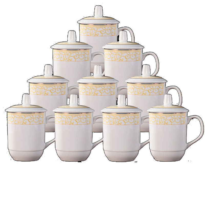 [10只装]陶瓷茶杯办公杯家用喝茶杯子套装会议杯酒店宾馆水杯通用简约茶杯水杯日用