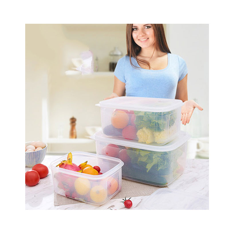 大容量冰箱食品收纳盒厨房塑料冷冻储物蔬菜保鲜盒密封长方形带盖通用简约保鲜盒家用