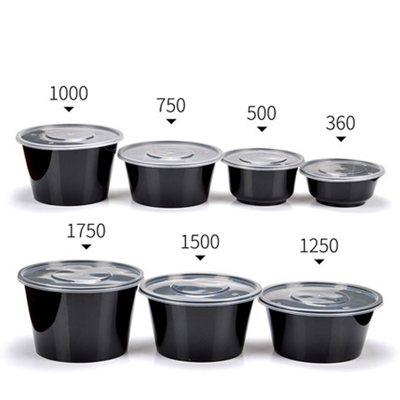 打包盒一次性圆形塑料餐盒外卖碗黑色饭盒餐盒带盖通用便携盒子家居器皿饭盒/便当盒商用